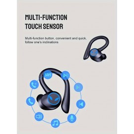 Wireless Headphones Wireless Earbuds 120hrs Playback Ear Buds Stereo Bass Over-Ear Earphones with Earhooks Microphone for Sports/Workout/Gym/Running, Black