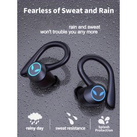 Wireless Headphones Wireless Earbuds 120hrs Playback Ear Buds Stereo Bass Over-Ear Earphones with Earhooks Microphone for Sports/Workout/Gym/Running, Black