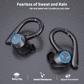 Wireless Headphones Wireless Earbuds 120hrs Playback Ear Buds Stereo Bass Over-Ear Earphones with Earhooks Microphone for Sports/Workout/Gym/Running, Black