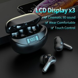 True Wireless Stereo Eabuds, TWS Noise Cancelling Headphones, Sport Headset, Touch Control Earphones With Led Charging Case