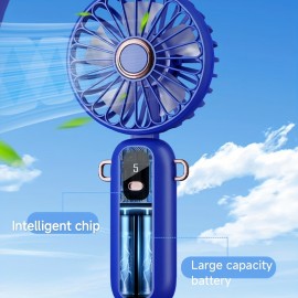 Portable Handheld Fan Rechargeable, 90 ° Adjustable Foldable Personal Fan, 5-speed Wind, Display Power, USB Rechargeable Handheld Fan, Silent Handheld Fan, Suitable For Indoor And Outdoor Travel, Blue, White