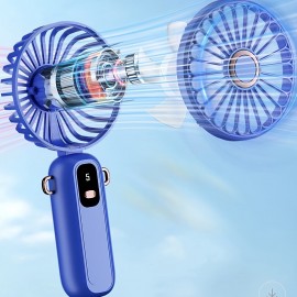 Portable Handheld Fan Rechargeable, 90 ° Adjustable Foldable Personal Fan, 5-speed Wind, Display Power, USB Rechargeable Handheld Fan, Silent Handheld Fan, Suitable For Indoor And Outdoor Travel, Blue, White