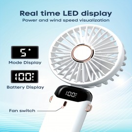 Portable Handheld Fan With USB Rechargeable LED Display Screen, Adjustable 90° Base, For Indoor And Outdoor Use - Perfect For Office, Bedroom, Outdoor Travel, And Camping