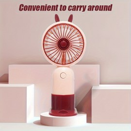 Dual Use Handheld Desktop 2-in-1 Fan That Can Be Used As A Phone Holder, Freeing Up Hands, Simple Cartoon Design, USB Rechargeable, Portable Mini Fan (pink)