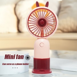 Dual Use Handheld Desktop 2-in-1 Fan That Can Be Used As A Phone Holder, Freeing Up Hands, Simple Cartoon Design, USB Rechargeable, Portable Mini Fan (pink)