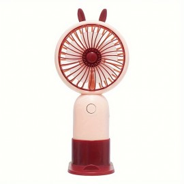 Dual Use Handheld Desktop 2-in-1 Fan That Can Be Used As A Phone Holder, Freeing Up Hands, Simple Cartoon Design, USB Rechargeable, Portable Mini Fan (pink)