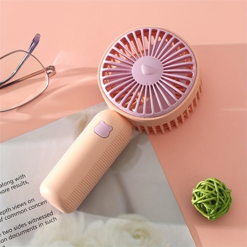 1pc Plain Handheld Electric Fan With Data Line Color Block Cute Portable Fan Summer Accessory