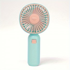 1pc Plain Handheld Electric Fan With Data Line Color Block Cute Portable Fan Summer Accessory