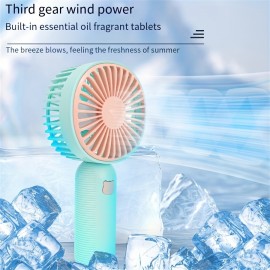 1pc Plain Handheld Electric Fan With Data Line Color Block Cute Portable Fan Summer Accessory