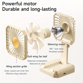 Multifunctional Portable USB Rechargeable Mini Cooling Fan With Long Battery Life, Three-speed Wind Speed Adjustment Multi-functional Use Fan For Office, Home, Outdoor, Desktop