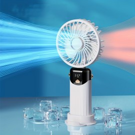 1pc Portable Handheld Fan, With Digital Display, USB And Battery Powered, Suitable For Gifts, Outdoor Travel, Shopping, Self-driving Tour