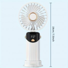 1pc Portable Handheld Fan, With Digital Display, USB And Battery Powered, Suitable For Gifts, Outdoor Travel, Shopping, Self-driving Tour