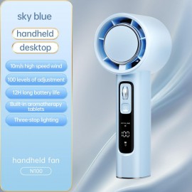 Fast Shipping3 IN 1 Handheld Portable Turbo Fan with LED Dishplay,3 modes of emergency lights/Powerful Handheld Fan with Built-in Aromatherapy refilling Pad,Rechargeable with 5000mAh Battery Large Capacity,100 Levels of Stepless Adjustment