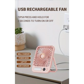 Portable Mini Desktop Fan with LED Night Light, 5-Speed Digital Display, Quiet Operation, USB Rechargeable, Long Battery Life for Home, Office, Travel, and Camping