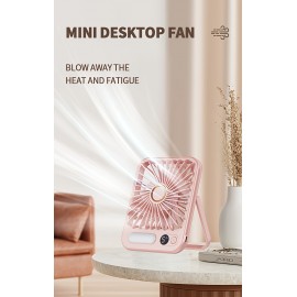 Portable Mini Desktop Fan with LED Night Light, 5-Speed Digital Display, Quiet Operation, USB Rechargeable, Long Battery Life for Home, Office, Travel, and Camping