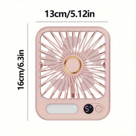 Portable Mini Desktop Fan with LED Night Light, 5-Speed Digital Display, Quiet Operation, USB Rechargeable, Long Battery Life for Home, Office, Travel, and Camping