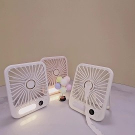 Portable Mini Desktop Fan with LED Night Light, 5-Speed Digital Display, Quiet Operation, USB Rechargeable, Long Battery Life for Home, Office, Travel, and Camping