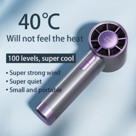 Portable Handheld Fan, 100 Speeds, Adjustable Turbo Mini Fan, Battery Rechargeable, Personal Fan With Metal Body Blower, Digital Display Mini Hair Dryer, Gift For Women Men Travel/Camping/Outdoors