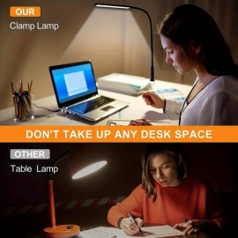 1pc LED Desk Lamp with Clamp and Flexible Gooseneck - 360° Adjustable, Eye-Care Task Lighting with USB Power and Power Plug Included for Home and Office Use - Compact, Space-Saving Design with Energy-Efficient LED Lights