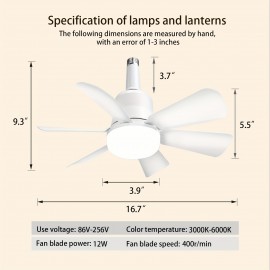 17in Socket Fan Light: Ceiling Fans With Lights And Remote - Screw In Small Ceiling Fan Replacement For Light Bulb, Dimmable 3 Color Lights/2000 Lumens, Ceiling Fan For Bedroom, Kitchen, Living Room