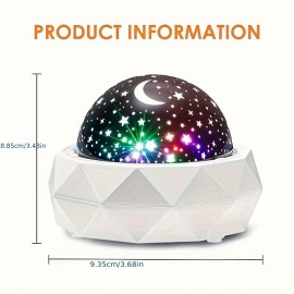 USB Star Projector with 10 RGB Colors, Rotating Ocean Wave and Starry Sky Display, Remote Controlled, Auto-Off Timer, Home Decoration and Sleep Aid - USB Powered, No Batteries Required