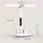 Versatile LED Desk Lamp with Dual Adjustable Heads, Touch Control, Calendar Clock & USB Port - Ideal for Bedside Reading and Ambient Lighting Bedside Table Lamp Lamp For Desk