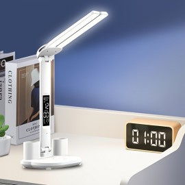 Versatile LED Desk Lamp with Dual Adjustable Heads, Touch Control, Calendar Clock & USB Port - Ideal for Bedside Reading and Ambient Lighting Bedside Table Lamp Lamp For Desk