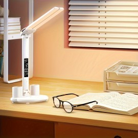 Versatile LED Desk Lamp with Dual Adjustable Heads, Touch Control, Calendar Clock & USB Port - Ideal for Bedside Reading and Ambient Lighting Bedside Table Lamp Lamp For Desk