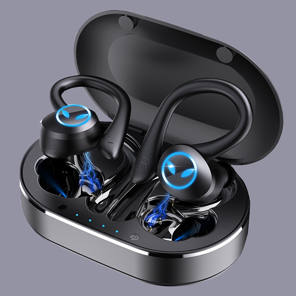 Wireless Headphones Wireless Earbuds 120hrs Playback Ear Buds Stereo Bass Over-Ear Earphones with Earhooks Microphone for Sports/Workout/Gym/Running, Black