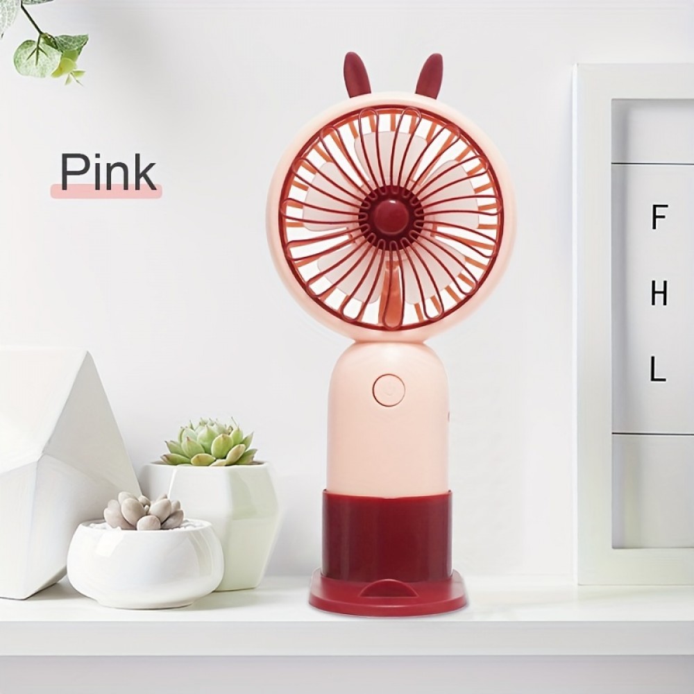 Dual Use Handheld Desktop 2-in-1 Fan That Can Be Used As A Phone Holder, Freeing Up Hands, Simple Cartoon Design, USB Rechargeable, Portable Mini Fan (pink)