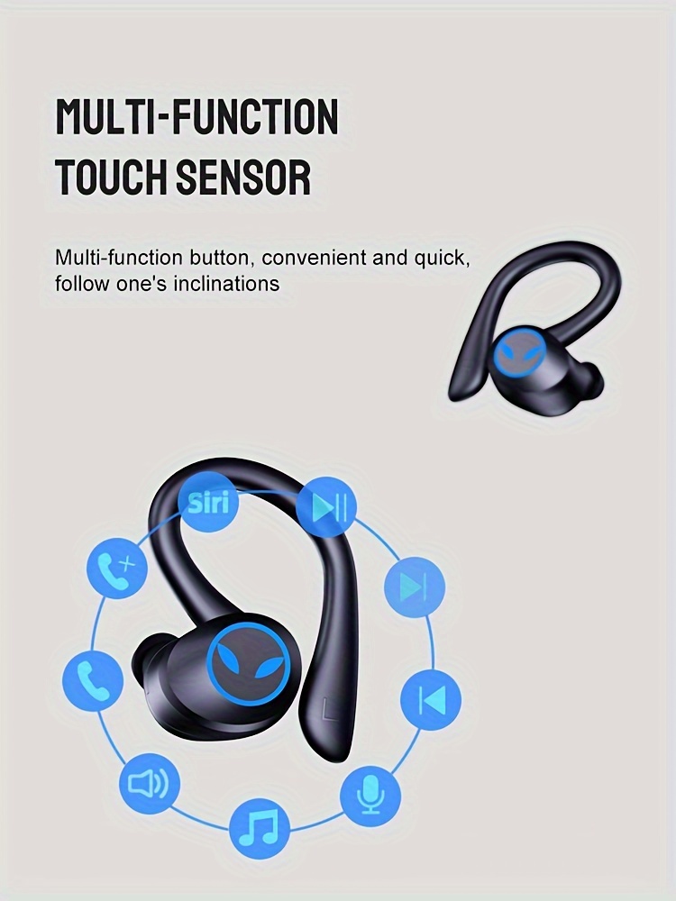 wireless headphones wireless earbuds 120hrs playback ear buds stereo bass over ear earphones with earhooks microphone for sports workout gym running black details 1