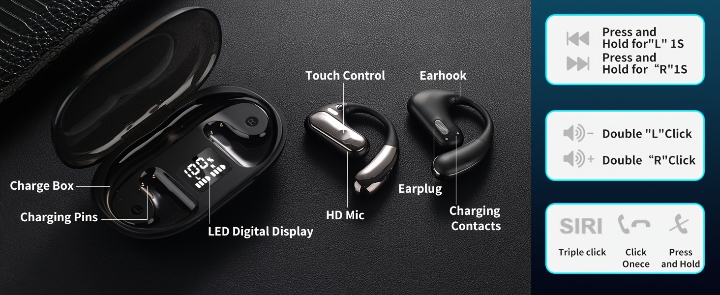 wireless earbuds over ear headphones high fidelity stereo 3d surround   headphones open ear headphones air conduction headphones details 3