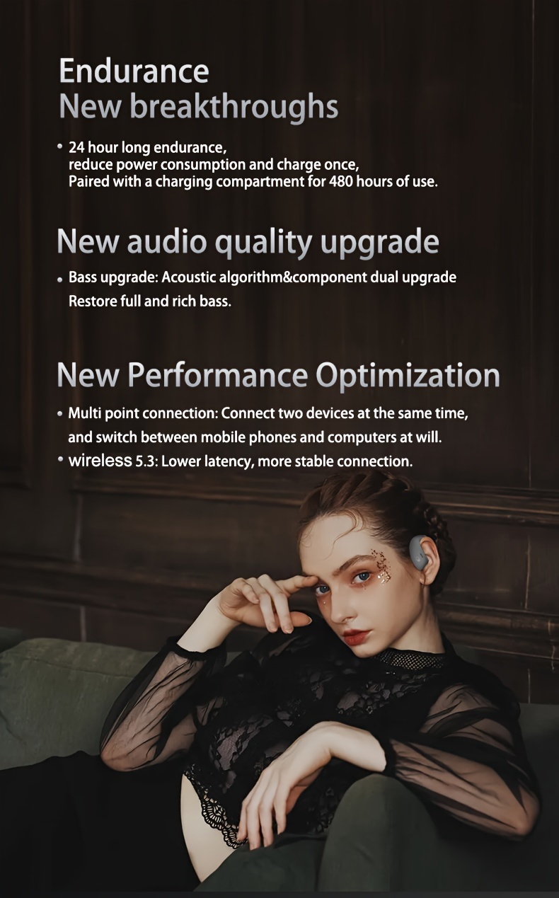 90h wireless earphones long lasting wireless sound with advancedenc noise cancellation immersive 3d deep bass and secure fitearhooks for wireless running universal compatibility for los andandroid devices details 2