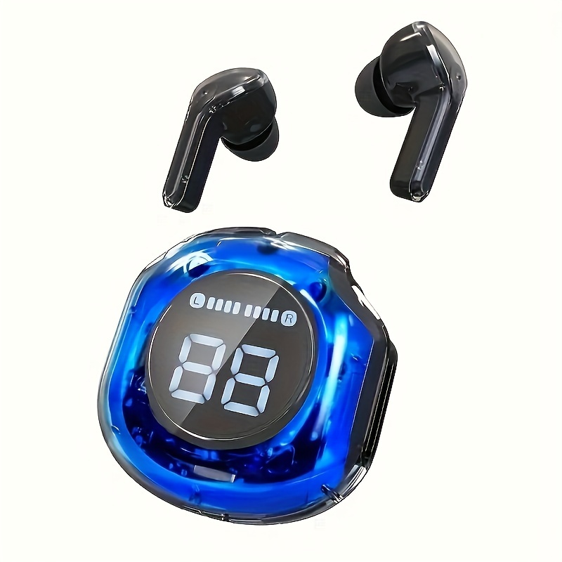 wireless earbud headphones with led digital display high fidelity stereo sound built in   touch volume control noise cancellation for voice calls type c jack compatible with smartphones and tablets details 1