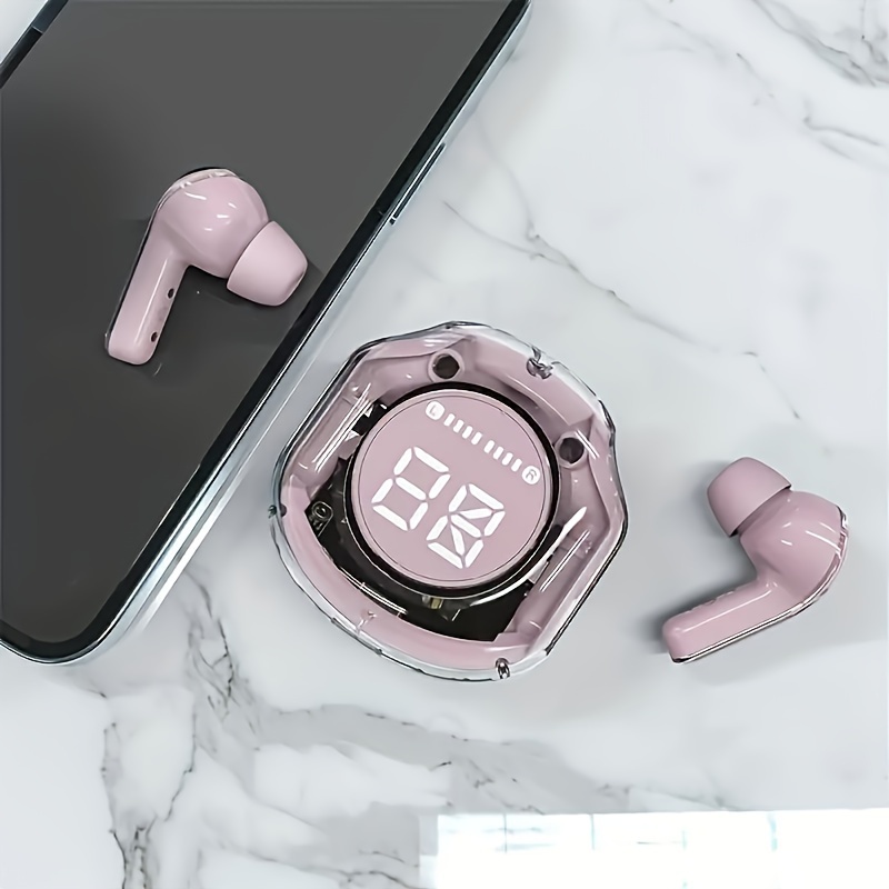 wireless earbud headphones with led digital display high fidelity stereo sound built in   touch volume control noise cancellation for voice calls type c jack compatible with smartphones and tablets details 7