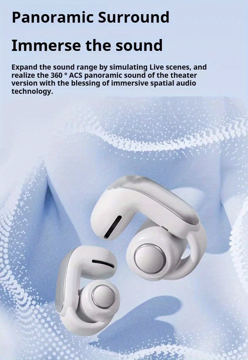 2024 premium wireless clip on earbuds with surround sound high fidelity audio long battery   control built in mic for calls ideal for sports gaming design details 1