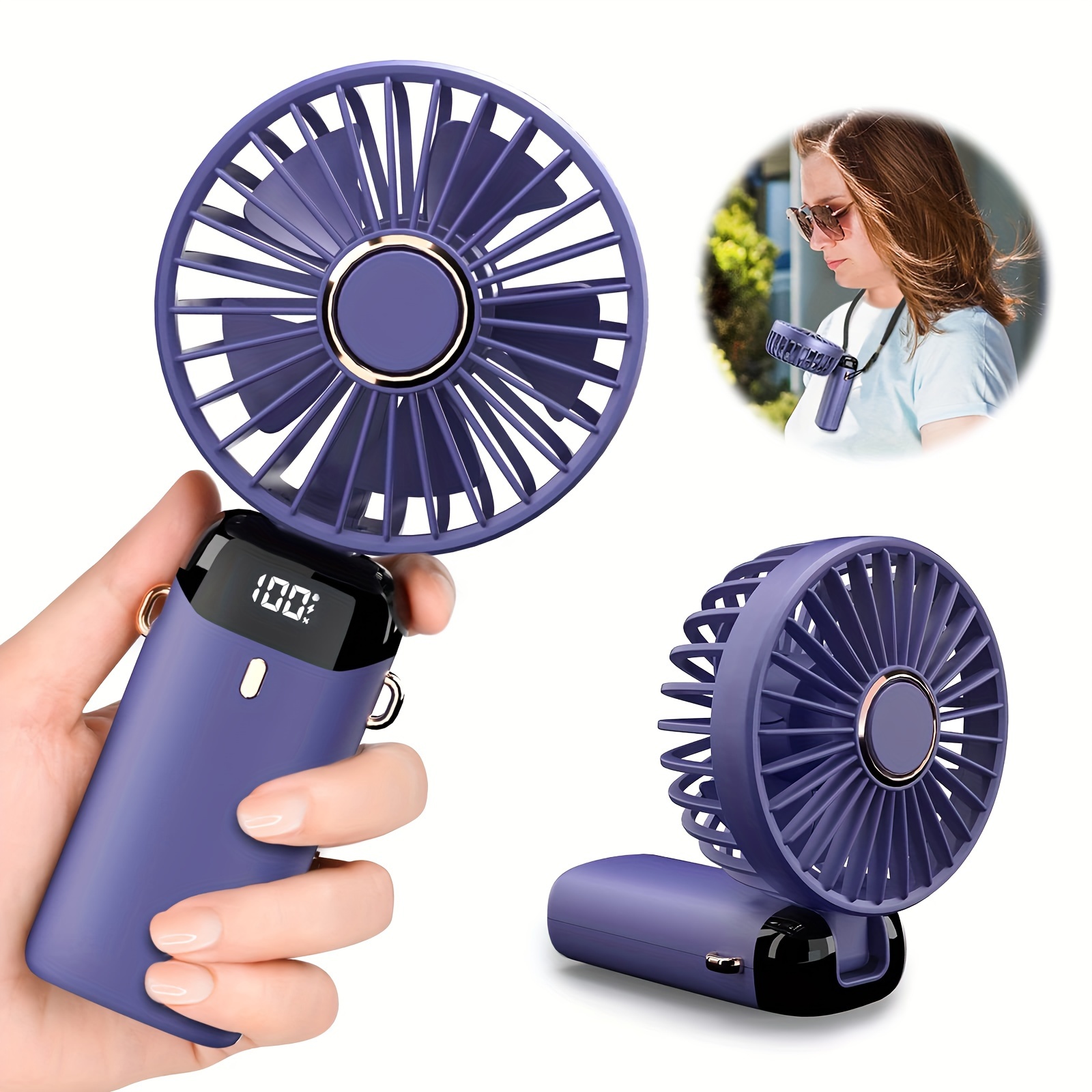 portable handheld fan with usb rechargeable led display screen adjustable 90 base for indoor and outdoor use perfect for office bedroom outdoor travel and camping details 0