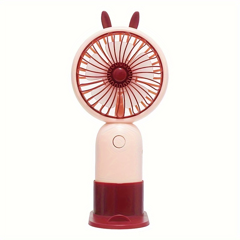 dual use handheld desktop 2 in 1 fan that can be used as a phone holder freeing up hands simple cartoon design usb rechargeable portable mini fan pink details 2