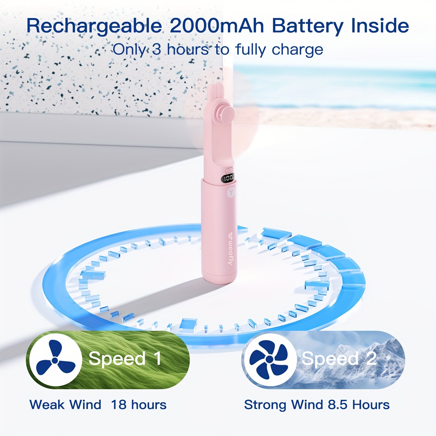   portable handheld fan mini hand held fan foldable small fan with usb rechargeable 2000mah battery mini pocket fan for travel and outdoor activities details 2