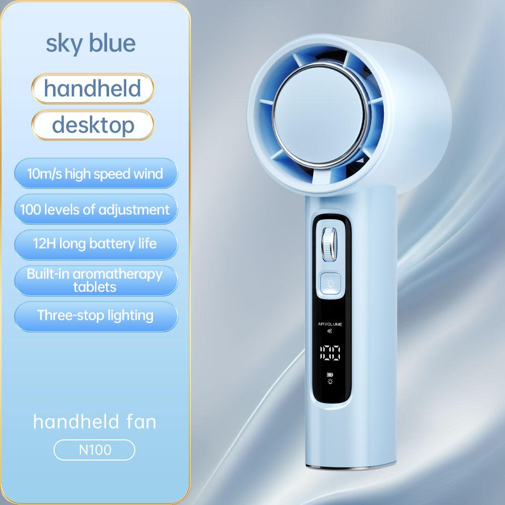 fast shipping3 in 1 handheld portable turbo fan with led   3 modes of emergency lights powerful handheld fan with built in aromatherapy refilling pad rechargeable with 5000mah battery large capacity 100 levels of stepless adjustment details 5