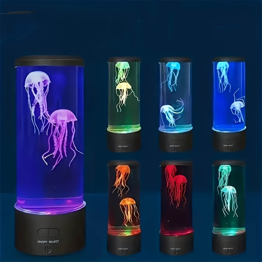 1pc jellyfish lava lamp fascinating color changing lights create a beautiful tranquil peaceful soothing deep sea ambiance which could help     anxiety   light consists of two artificially jellyfish and 8 luminous stones details 0