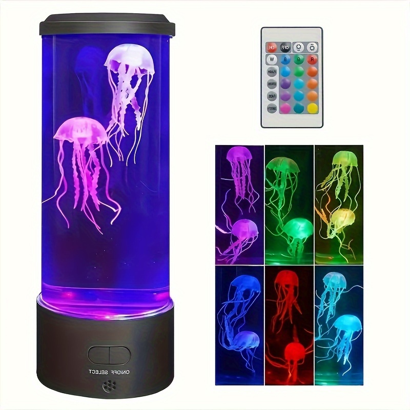 1pc jellyfish lava lamp fascinating color changing lights create a beautiful tranquil peaceful soothing deep sea ambiance which could help     anxiety   light consists of two artificially jellyfish and 8 luminous stones details 1