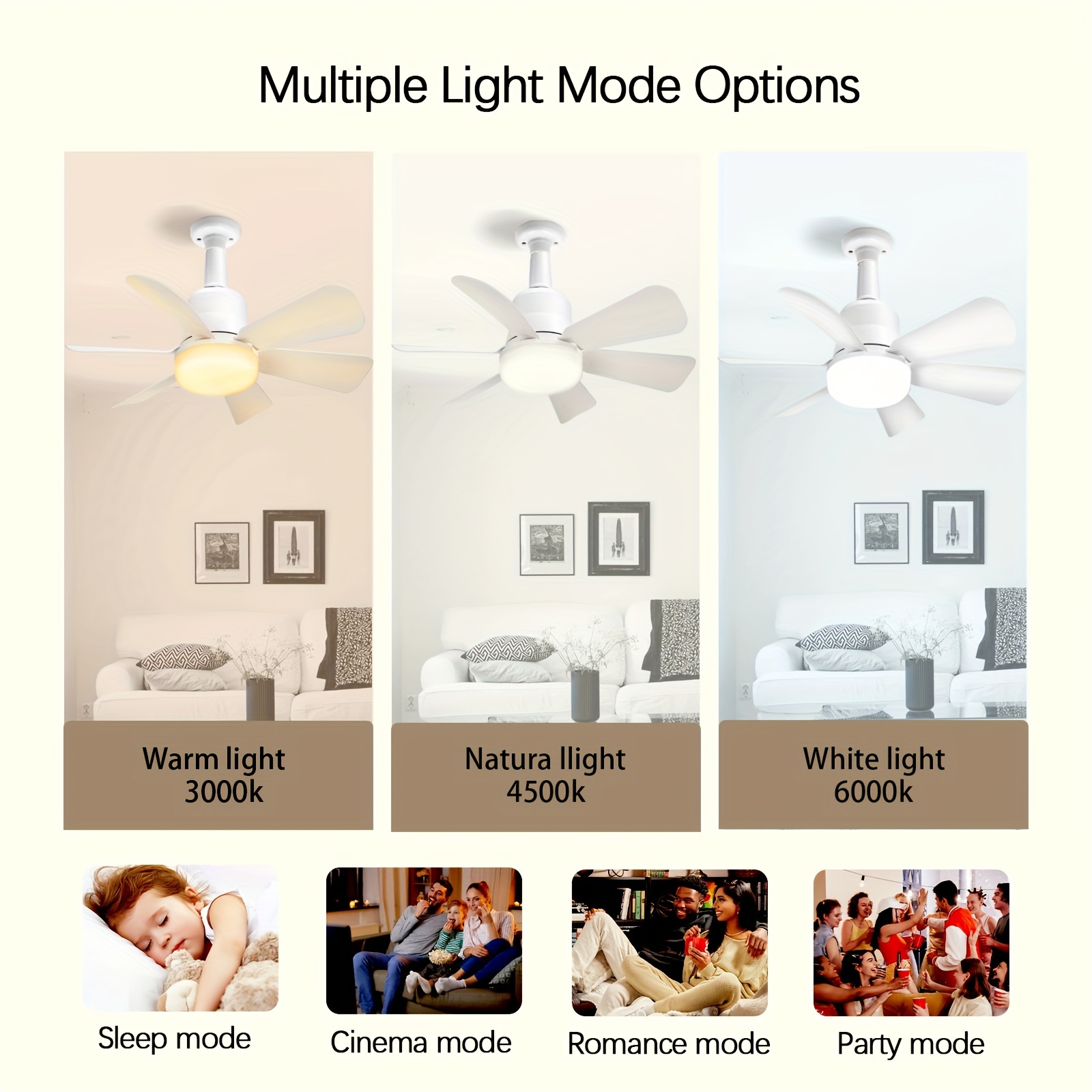 17in socket fan light ceiling fans with lights and remote screw in small ceiling fan replacement for light bulb dimmable 3 color lights 2000 lumens ceiling fan for bedroom kitchen living room details 6