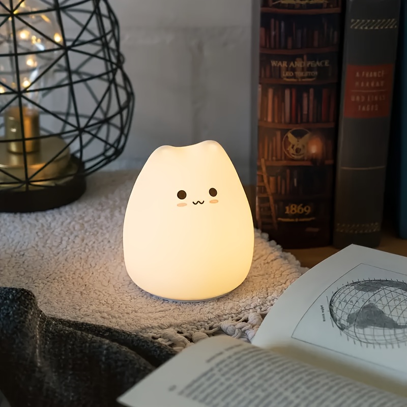 cute cat led night light color changing tap control battery powered portable squishy silicone lamp for desk decor touch switch polished finish non waterproof pvc body ideal for christmas new year halloween batteries not included details 0