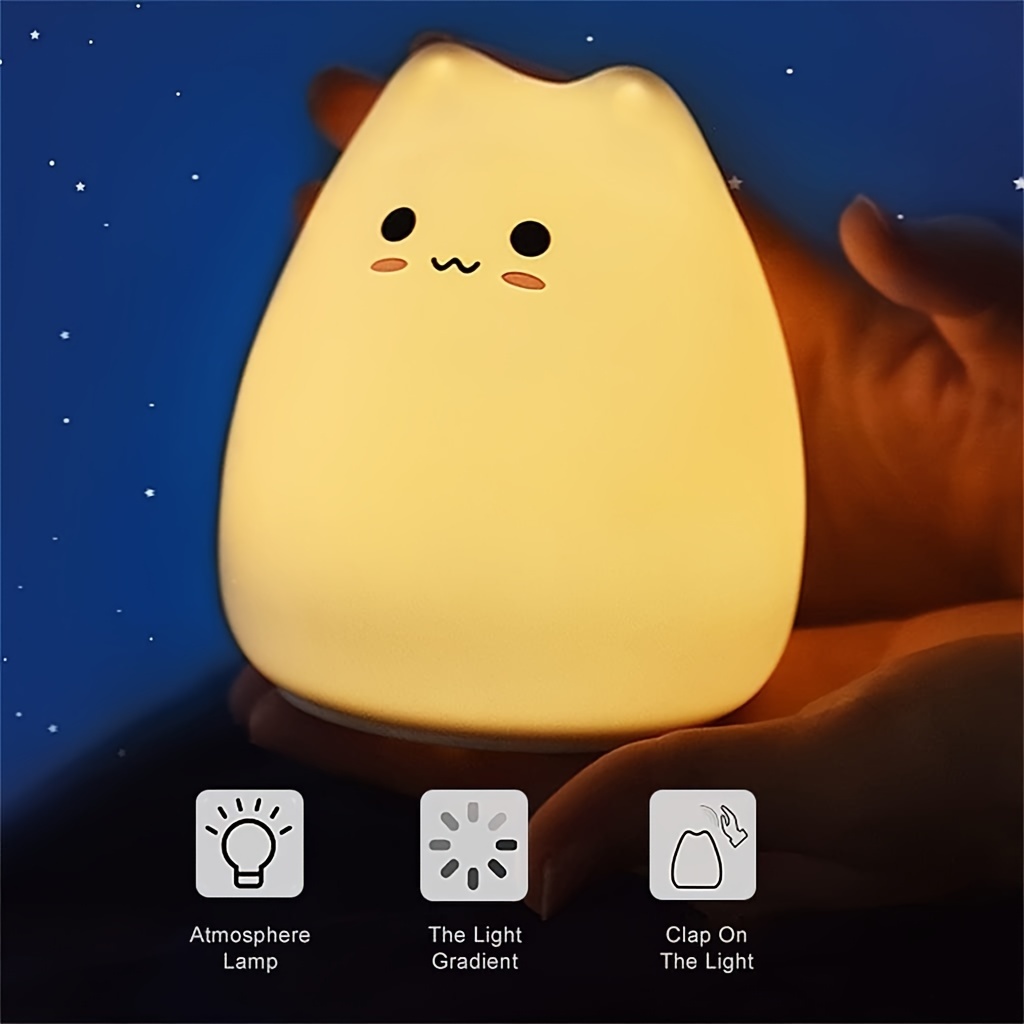 cute cat led night light color changing tap control battery powered portable squishy silicone lamp for desk decor touch switch polished finish non waterproof pvc body ideal for christmas new year halloween batteries not included details 4