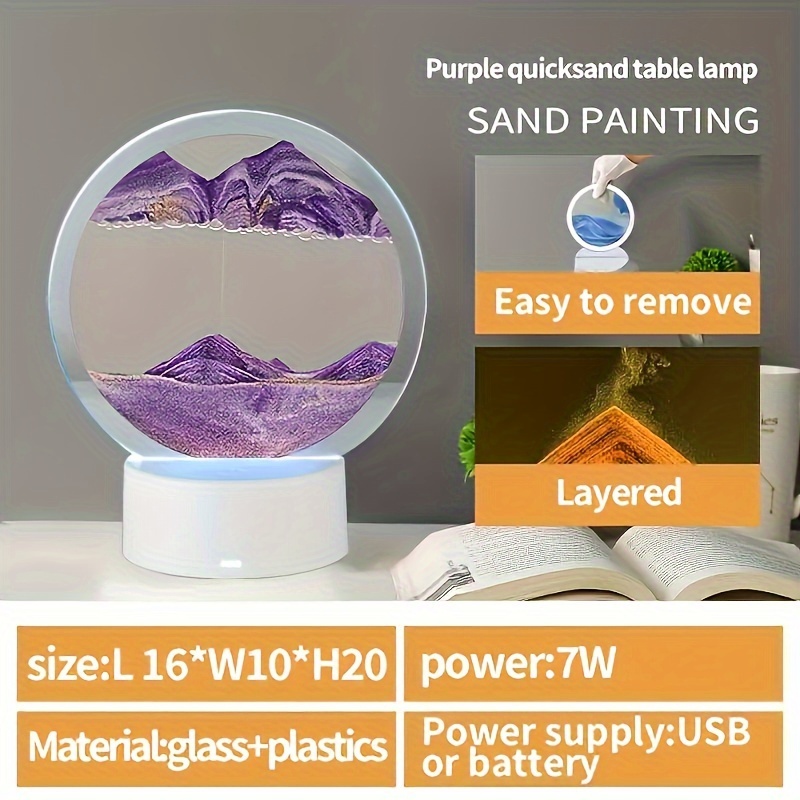 1pc sand art moving night lamp craft quicksand 3d landscapeflowing sand picture   gift led table night light home decor details 2