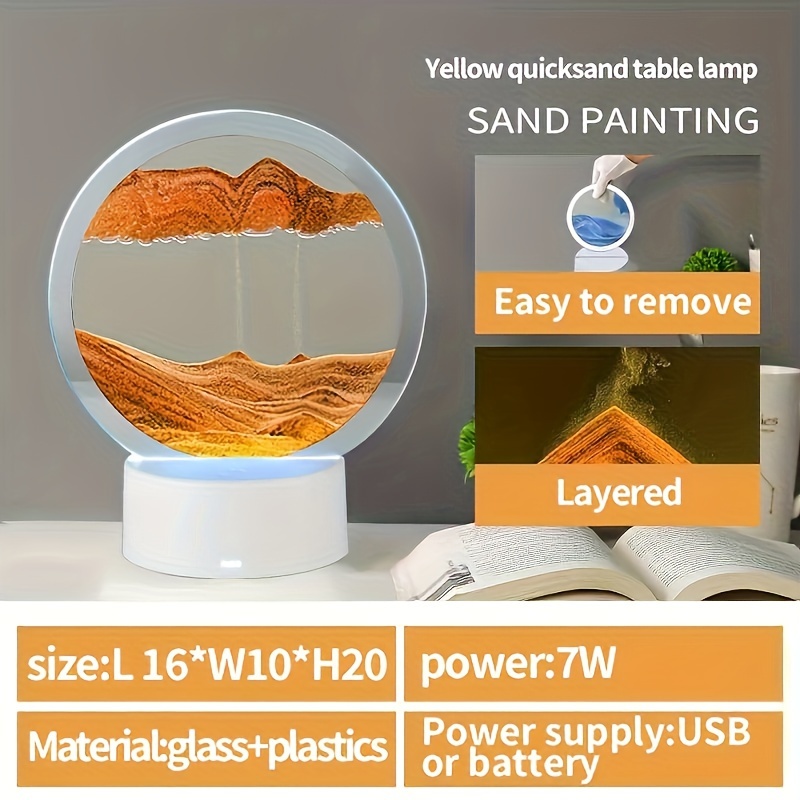 1pc sand art moving night lamp craft quicksand 3d landscapeflowing sand picture   gift led table night light home decor details 6