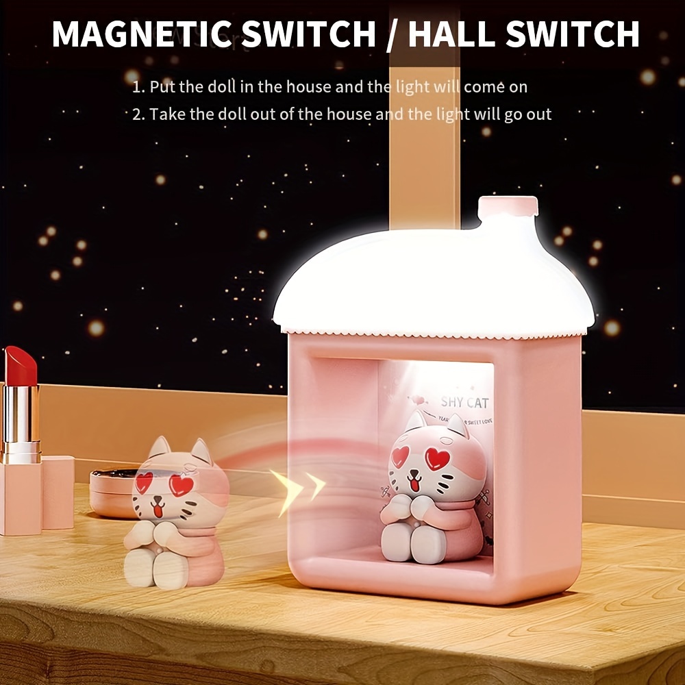 rechargeable cute cat night light with adjustable brightness button control decorative lamp 900mah battery for bedroom desk office perfect gift details 4