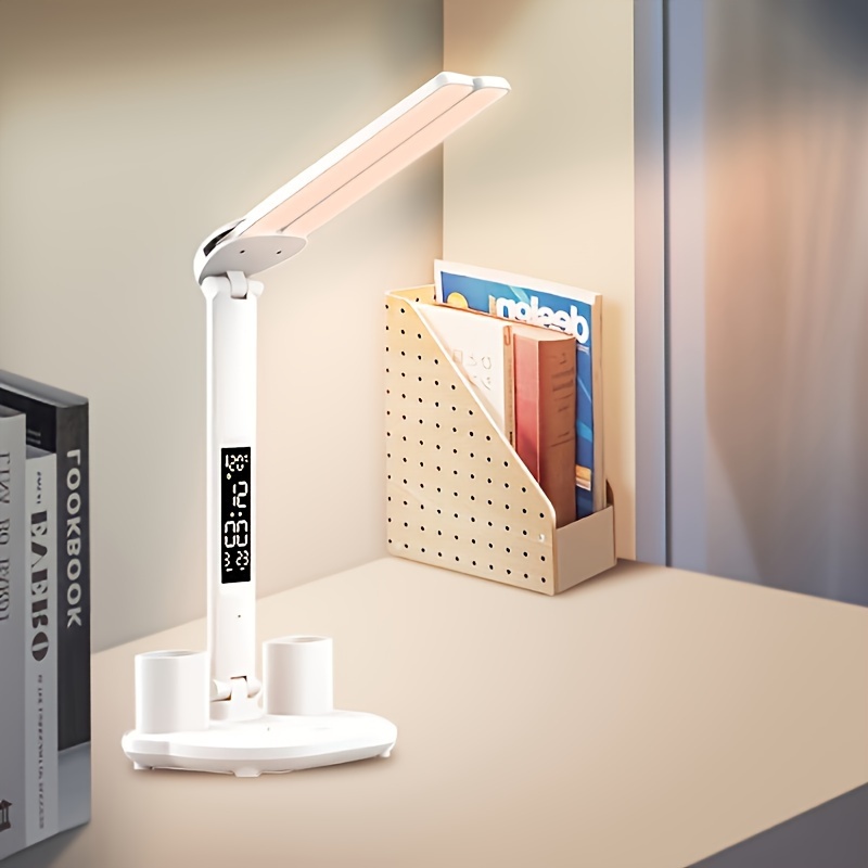 1pc usb led desk lamp with eye protection foldable study lamp for students with time display cord included tabletop mount household use operates on 36v without battery contains electronic components details 1