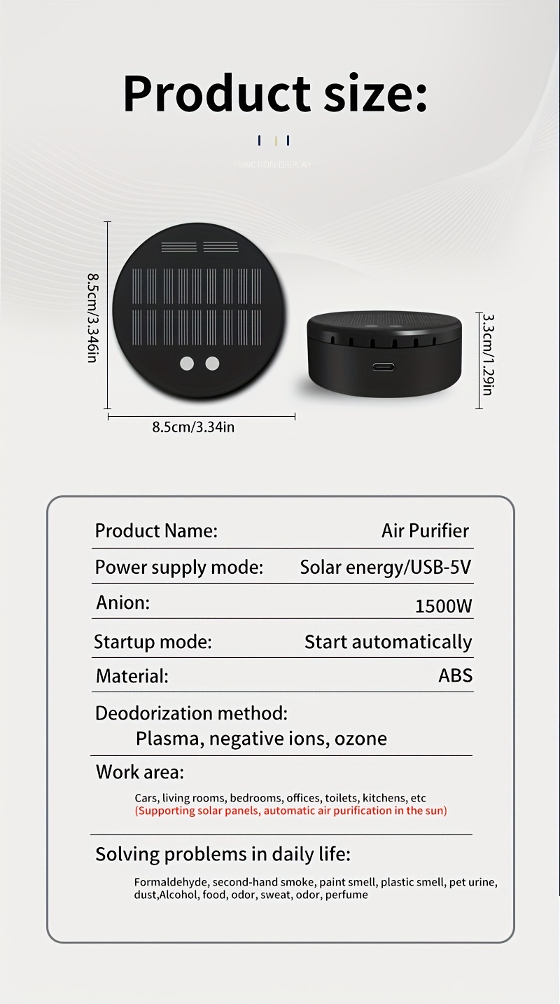 usb powered car   compact quiet odor eliminator for pet food and smoke smells with solar panel option details 9